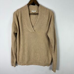 Haven Well Within Sweater S Camel Rib Knit Minimalist Deep V Cozy‎ Quiet Luxury